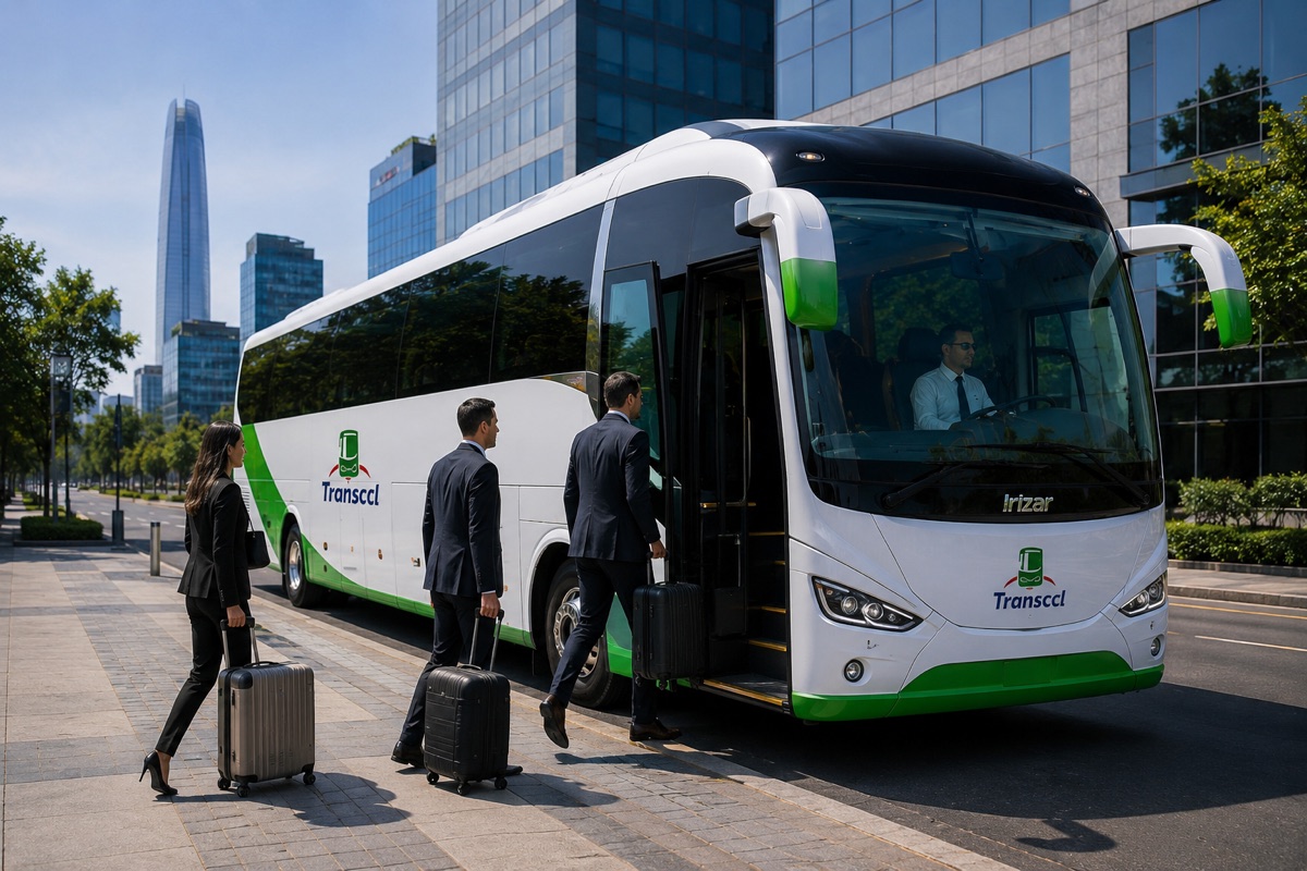 Ejecutivos abordando bus Transccl en traslado corporativo